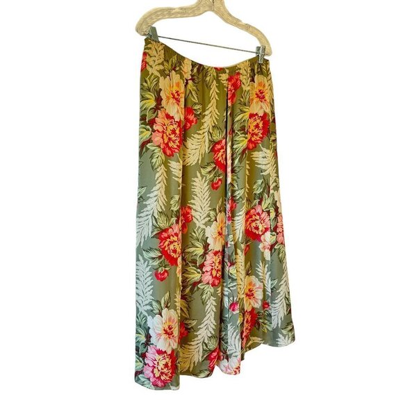 Jones New York Silk Maxi Skirt Elastic Waist Sage Green Floral  Plus Size 1X - Picture 3 of 5